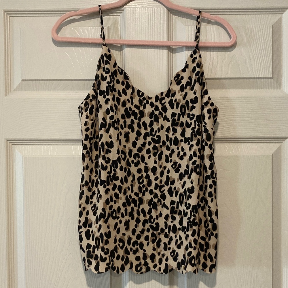 NWOT Halogen Scalloped Cheetah Print Camisole Tank Sz Medium